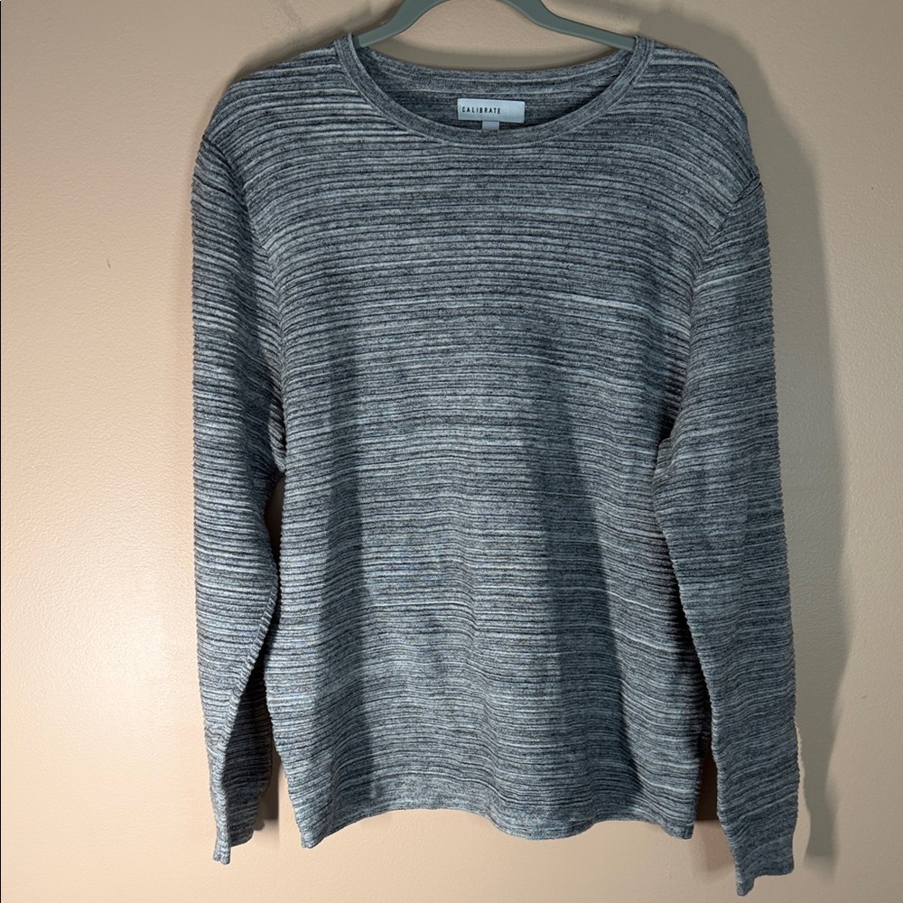 C2 by Calibrate Gray Striped Crewneck Sweater